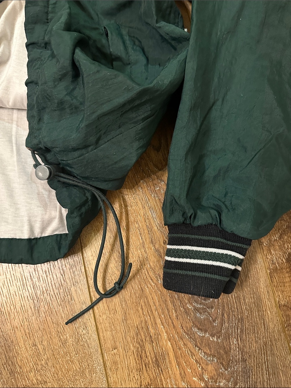 Champion Dark Green V-Neck Pullover Jacket with Striped Trim nylon size L OREGON - Picture 6 of 7
